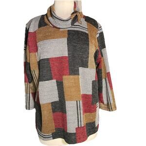 Alfred Dunner Sweater Petite Large Cowl Neck Sweater Houndstooth Pattern